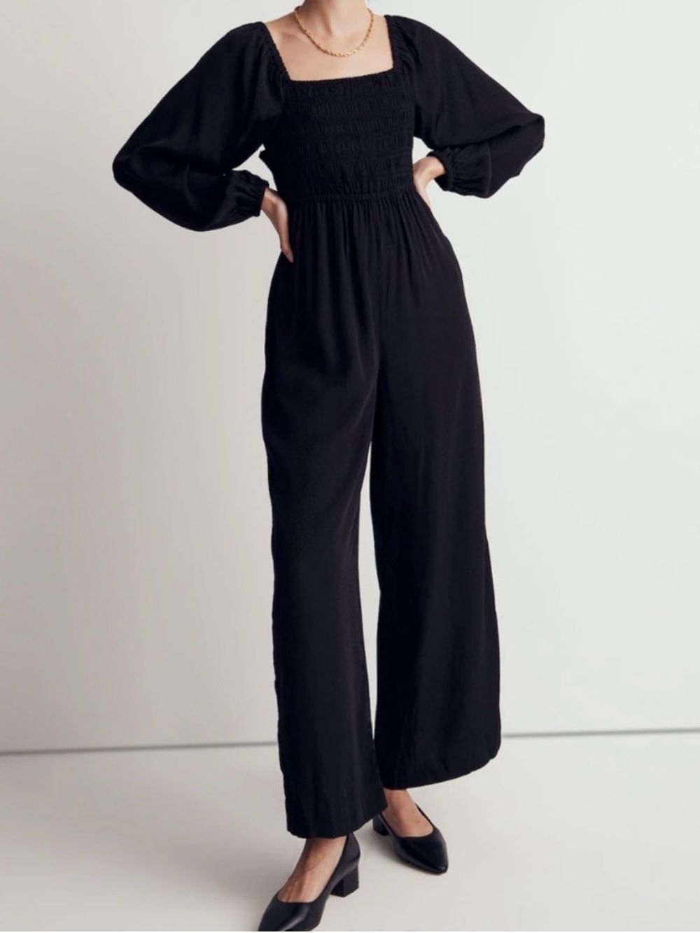 Madewell Jumpsuit Tie Back Long Sleeve Black Women’s size 4 NWT